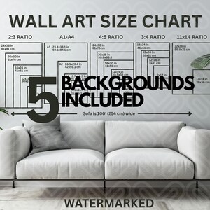 Wall Art Größentabelle Mockup Bundle | Druckbare Wand Kunst Anleitung | Rahmen Ratio Tabelle | Kunstdruck Größenreferenz | Poster Layout Größen