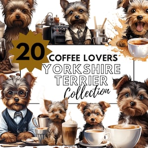 Coffee Lover Yorkshire Terrier Clipart - Java Pup Collection"