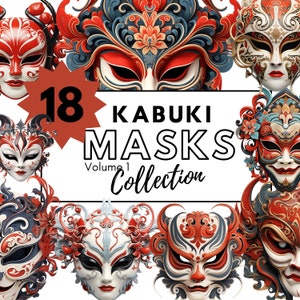 Clipart masques kabuki japonais - collection nô réaliste volume 1