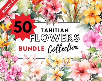 Tahitian Flowers Watercolor Clipart Bundle - Exotic Floral Collection