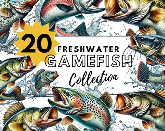 Freshwater Fish Clipart PNG | Game Fish Digital Download | Bass Trout Catfish Walleye PNG for Fishing Designs & Crafts