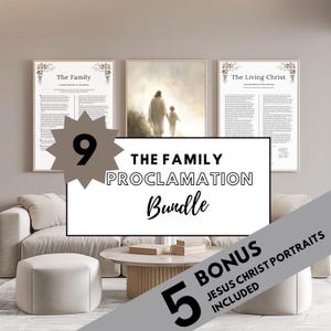 Puede incluir: Un paquete de descarga digital de 9 impresiones de arte de pared imprimibles que presentan La Familia: Una Proclamación al Mundo y El Cristo Viviente: El Testimonio de los Apóstoles. El paquete también incluye 5 retratos adicionales de Jesucristo.