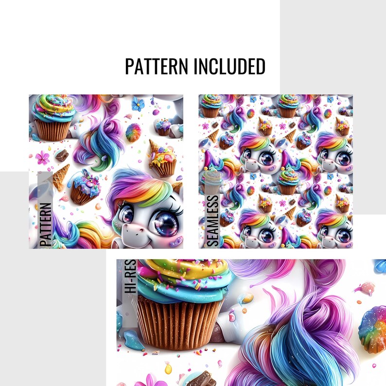 Cute Unicorn Seamless Pattern – Rainbow Kawaii Digital Paper (digital ...