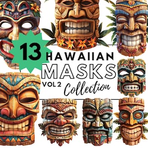 Authentische Hawaiianische Tiki Masken Clipart - Realistische Tribal Kollektion