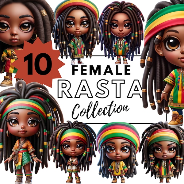 Rastafarian Women Chibi Clipart - Vibrant Rasta Collection