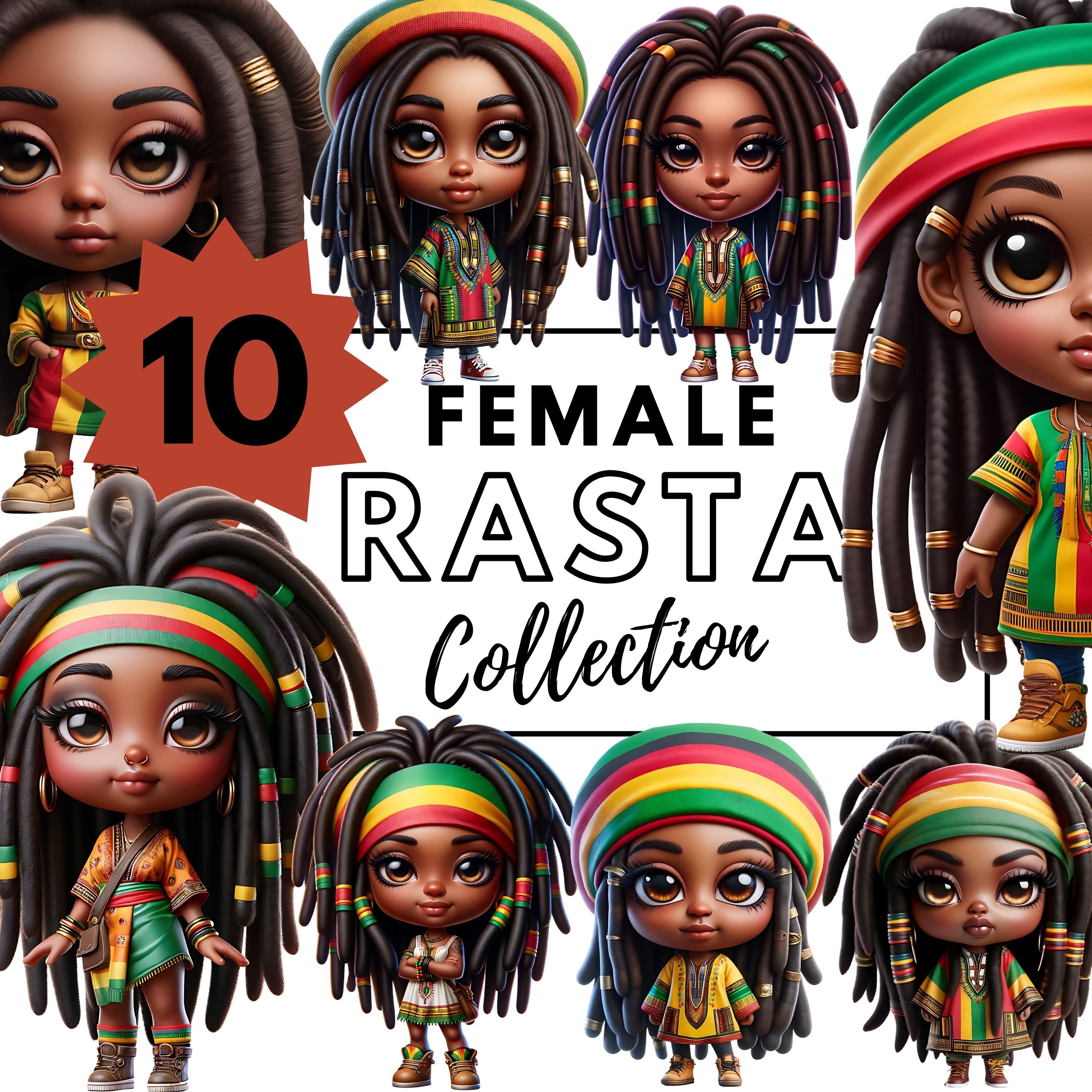 Rastafarian Women Chibi Clipart - Vibrant Rasta Collection - Etsy