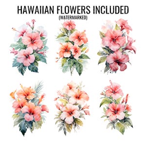 Watercolor Hawaiian Flowers Clip Art Bundle: Floral & Palm Illustrations (Digital Download). image 5
