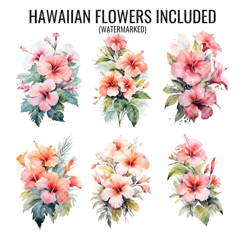 Watercolor Hawaiian Flowers Clip Art Bundle: Floral & Palm Illustrations (Digital Download). image 5