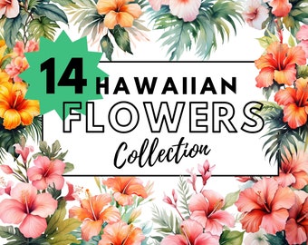Hawaiian Blossoms Watercolor Clipart - Exotic Flower Collection