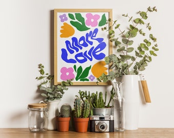 “More Love” poster graphic design floral wall decoration made by myself. vintage, retro and colorful theme.