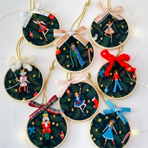 Nutcracker Ornament Set / Embroidery Hoop Ornament / Rifle Paper Co Ornaments / Clara and Nutcracker Ornament Set / Ballerina Ornament