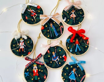 Nutcracker Ornament Set / Embroidery Hoop Ornament / Rifle Paper Co Ornaments / Clara and Nutcracker Ornament Set / Ballerina Ornament