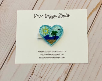 Pinza para el cabello de fieltro con escena de playa, accesorio bordado para coletas