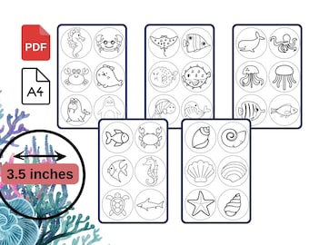 May include: A set of 36 black and white printable stickers featuring various sea creatures and shells. The stickers are 3.5 inches in diameter and are perfect for adding a touch of whimsy to your crafts, planners, or journals.