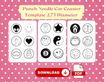 Punch Needle Car Coaster Template: 2.75&quot; Printable PDF Design