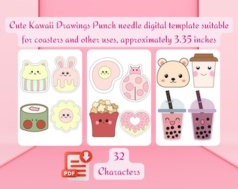 Kawaii Punch Needle Coaster Template, Designs (Digital Download