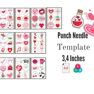 Romantic attraction valentine&#39;s day themed illustration vector picture. Punch needle mug rug template 3.4 inch printable pdf file. 10 pages