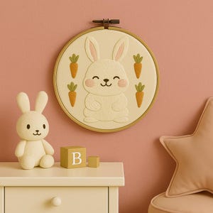 Children&#39;s Room Rabbit and Carrots Themed Embroidery Design Template PDF, Png File Hand Embroidery and Punch Needle Embroidery Template