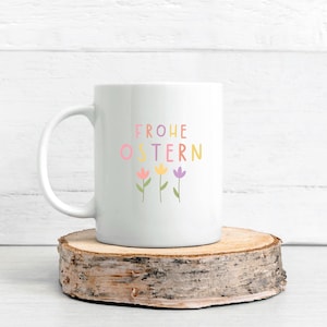 Bunte Ostern Keramik Kaffee Tasse, Tee Becher mit Frühlingsblumen Design, Oster Geschenk Mama oder Oma, süße Oster Deko,Easter Gift for her