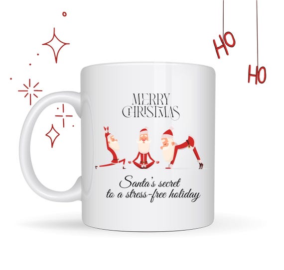 Weihnachten Funny Santa Yoga Keramik Kaffee Tasse, Lustiges Christmas Design, Geschenk Freundin, Holiday Gifts, Tasse mit Spruch, Tee Becher