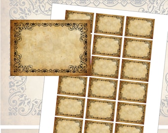 Small Sepia Antique Victorian Aged Blank Labels Set digital collage sheet 300dpi 2x1" spice label size