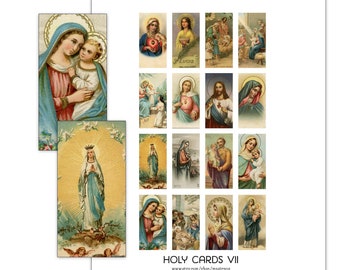 Antique Catholic Holy Cards VII  Digital Collage domino size 1x2 in 25mm x 50mm