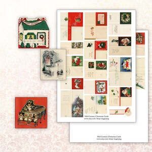 Miniatuur poppenhuis kerstkaarten uit het midden van de eeuw jaren 1950 schaal 1/6e 1/12 digitale collage afdrukbaar vel 1:12 schaal