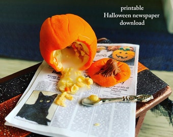 Instant Digital Download Printable Modern Halloween Party Favors decoration Newspaper props 1:12 scale 1/12 dollhouse collectors miniature