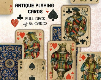 Antique Playing Cards Full Deck ZIP collection craft supplies for card collector gifts gambler gifts casino worker gift