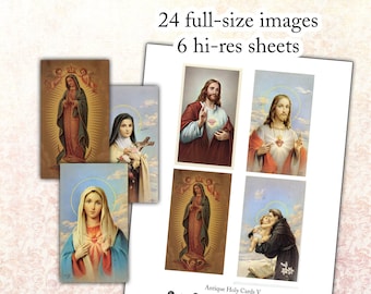 Instant Digital Download Antique Color Holy Prayer Cards V 24 images altered art digital collage sheet ephemera set