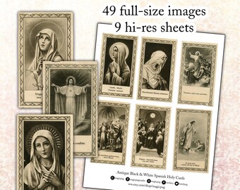 Instant Digital Download Antique 1920s Latin Black and White Holy Prayer Cards 49 images altered art digital collage sheet ephemera set