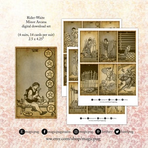 Antigo 1910 Rider-Waite para impressão Tarô MENOR ARCANA PDF folha de colagem digital cartão de felicitações de arte alterada 2,5 x 4,25