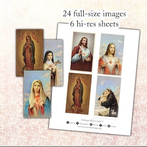Download digitale istantaneo Carte di preghiera sacra a colori antichi V 24 immagini set di effimeri di fogli di collage digitale arte alterata