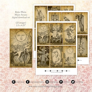 Antigo 1910 Rider-Waite para impressão Tarot MAJOR ARCANA PDF folha de colagem digital cartão de felicitações de arte alterada 2,5 x 4,25