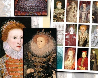 Queen Elizabeth I of England Digital Collage Sheet for Domino size 1x2 25mm x 50mm gown Elizabethan costume clothing fashion redhead