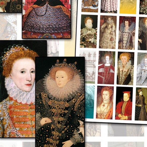 Queen Elizabeth I of England Digital Collage Sheet for Domino size 1x2 25mm x 50mm gown Elizabethan costume clothing fashion redhead