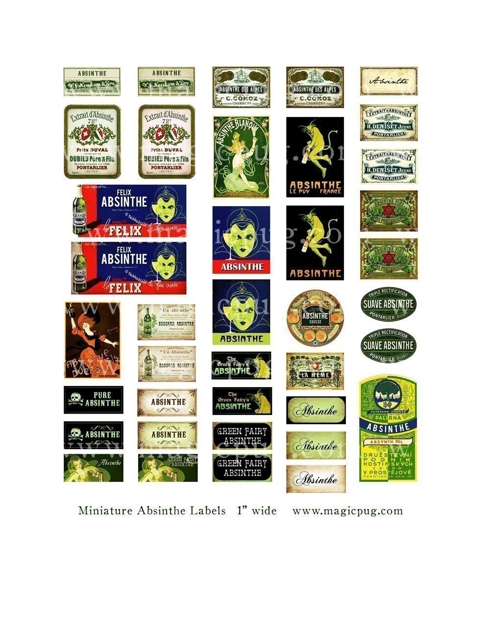 Miniature Dollhouse Absinthe Labels, 1:12 Scale (digital Collage Sheet ...
