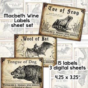 Macbeth Witch Potion Wine Labels: Halloween Party Decor (Digital Download)