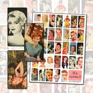 Vintage 50s Women II Digital Collage Sheet 1x2 inch 25mm x 50mm image 1