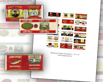 Miniature Dollhouse Vintage Canned Goods Tinned Food labels props 1/12  digital download