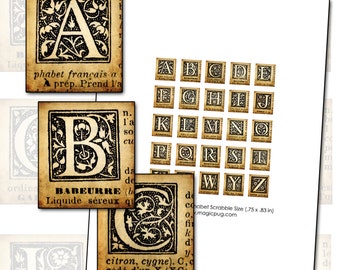 Antique Alphabet Capital Letters Scrabble digital collage sheet .75 x .83 in 19mm x 21mm