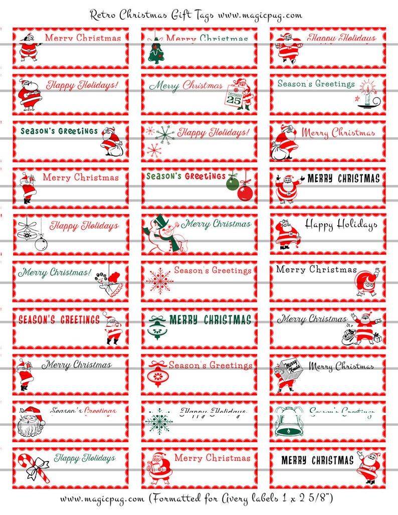Retro Atomic Santa Christmas Gift Tags Printable Set Midcentury red and white holiday ephemera junk journal image 2