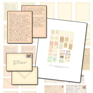 Miniatura Dollhouse Carta imprimible carta de hoja de collage digital sobres escala 1/12 escala 1:12 pequeñas cartas de amor billet-doux