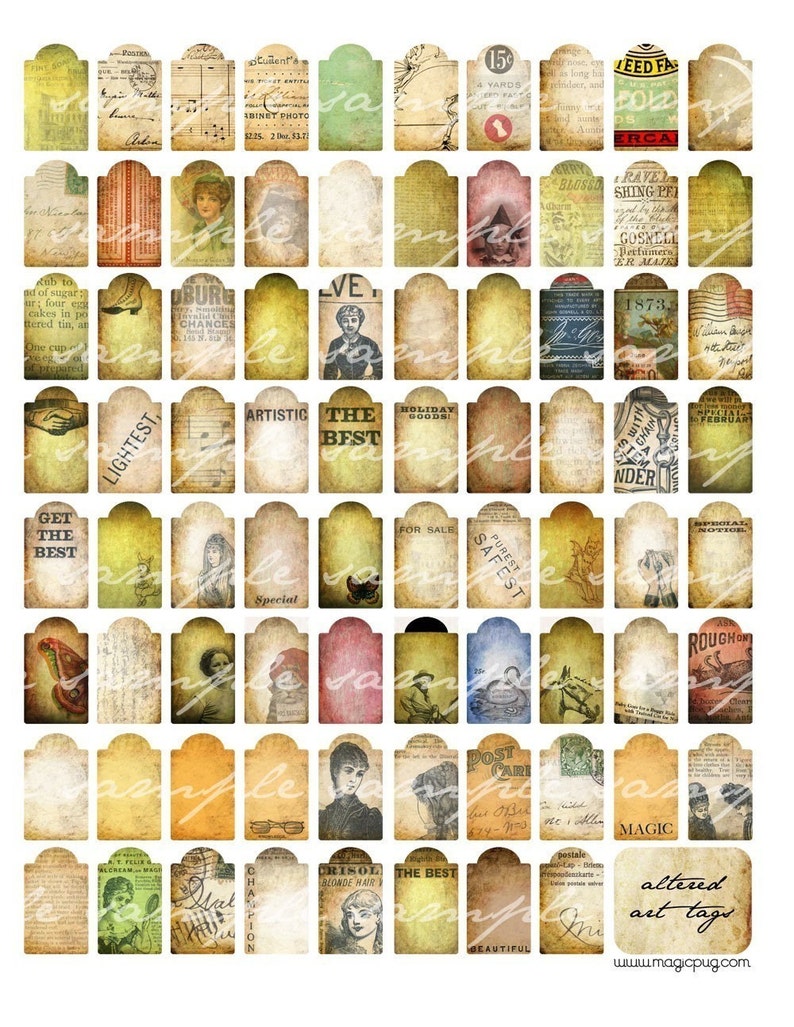 Altered Tags Altered Art Tags Digital Collage Sheet: Junk Journal Supplies (digital ...