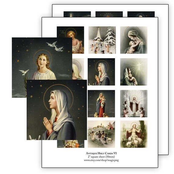 Antique Night Sky Holy Cards: Digital Collage Sheet (2 inch squares)