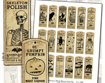Halloween Potion Labels: Witch Ephemera Collage Sheet (Digital Download)