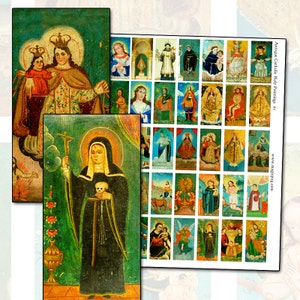 Catholic Saints Digital Collage Sheet: Antique Religious Art (Digital Download)