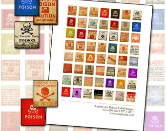 Antique Poison Pharmacy label digital collage Scrabble sheet .75 in x .83 in 19mm x 21mm JPG and PDF