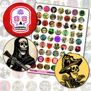 Day of the Dead 2,5 cm Kreis digitale Collagevorlage für Buttons, Pins, Anstecker und Schmuck