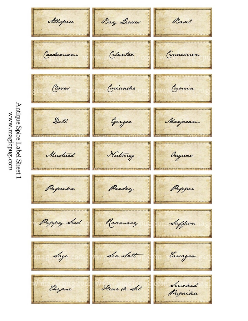 antique spice label digital collage sheet printable diy set etsy